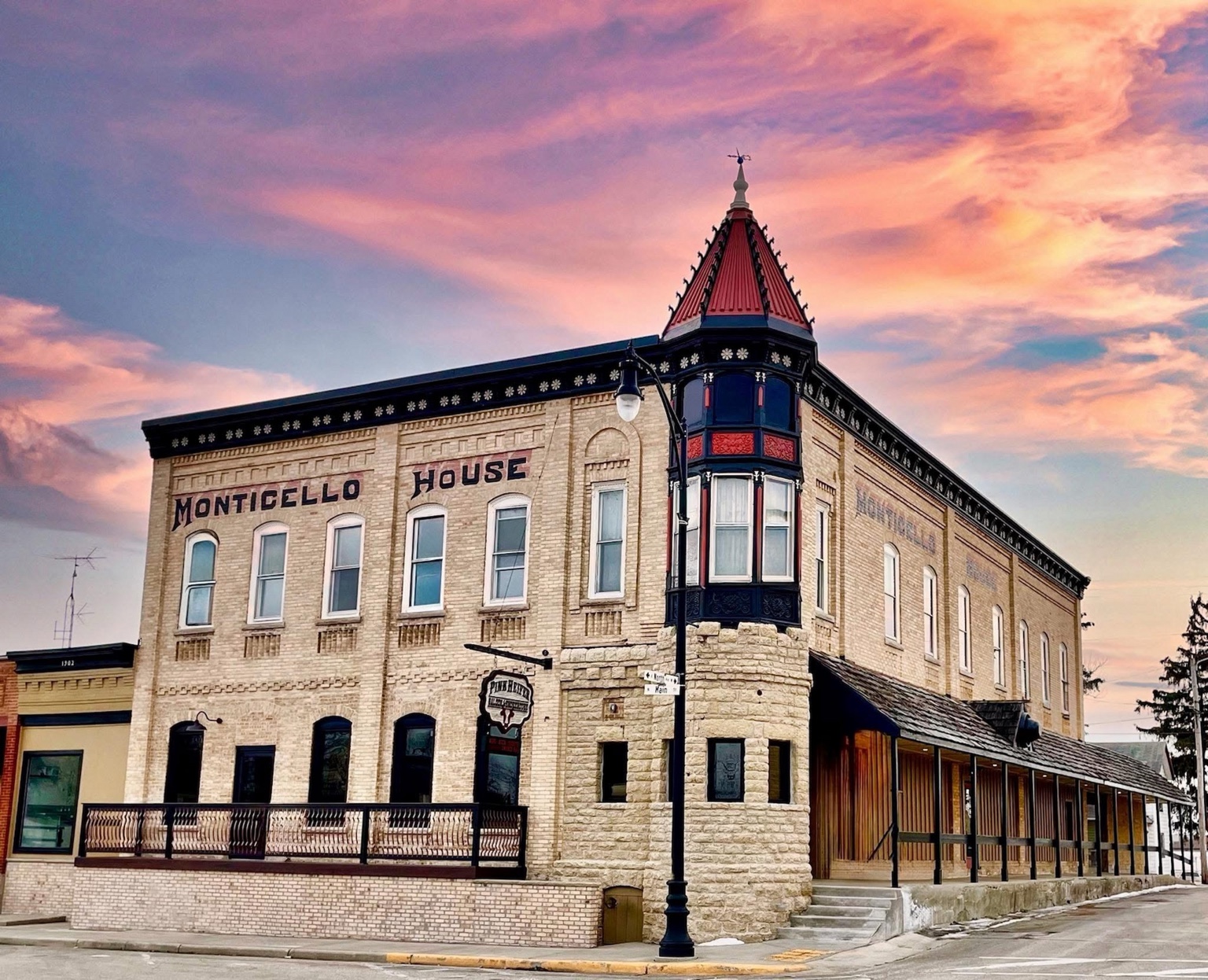 Pink Heifer Saloon and Smokehouse at 149 North Main Street in Monticello, Wisconsin