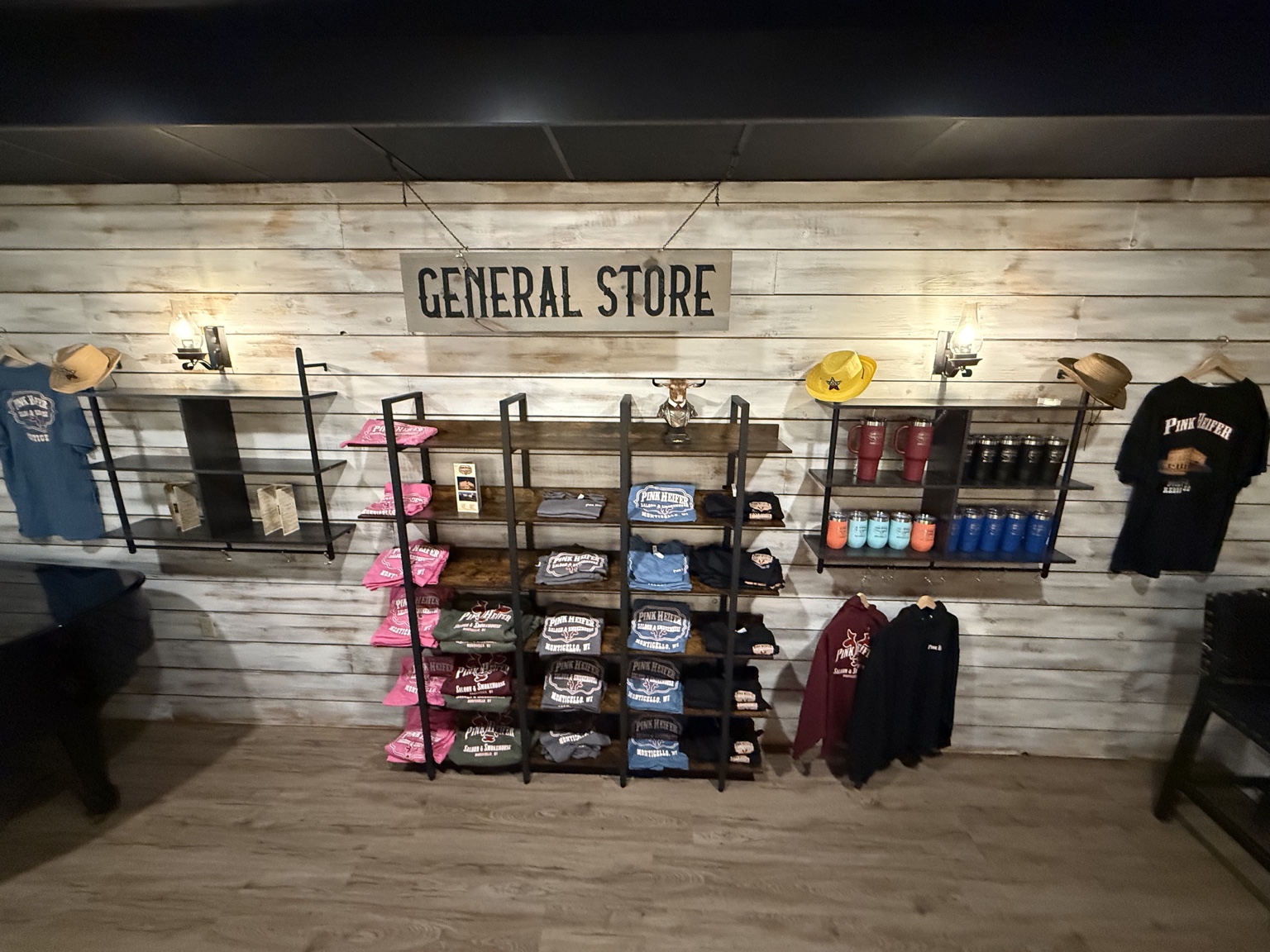 The Pink Heifer General Store merchandise wall