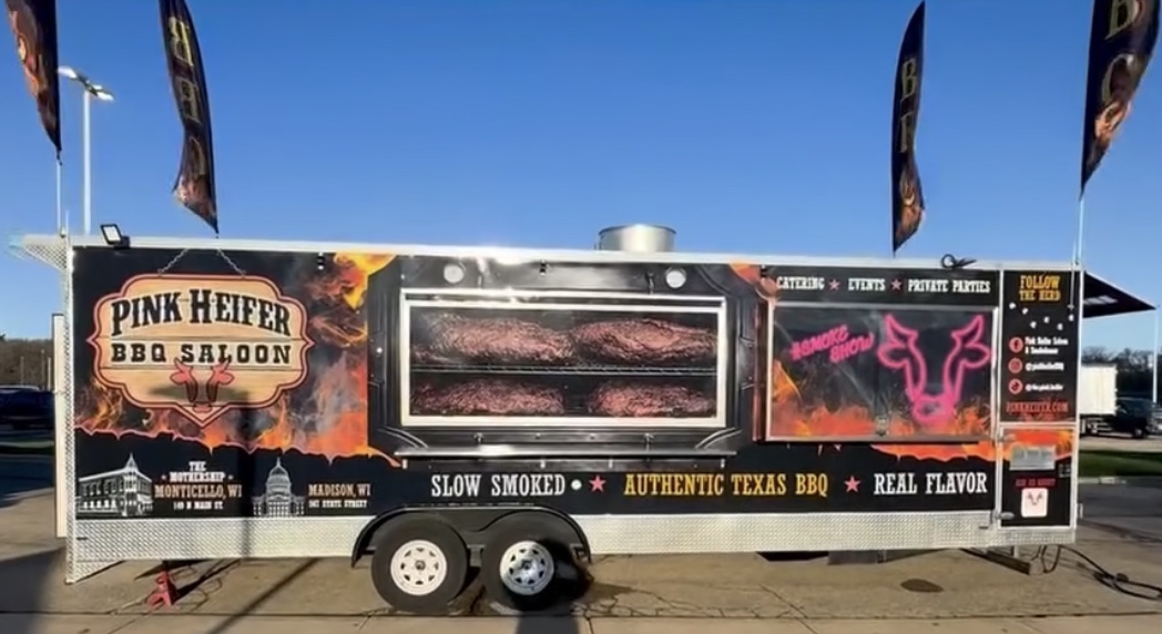 Pink Heifer StageCoach One food trailer ready for catering and events